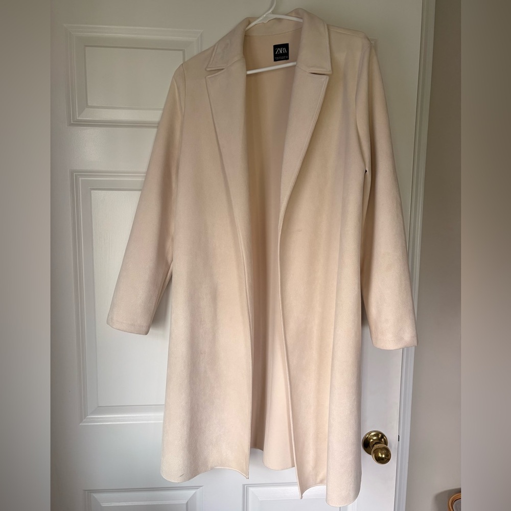 Zara (Faux) Suede in Cream Trench Coat